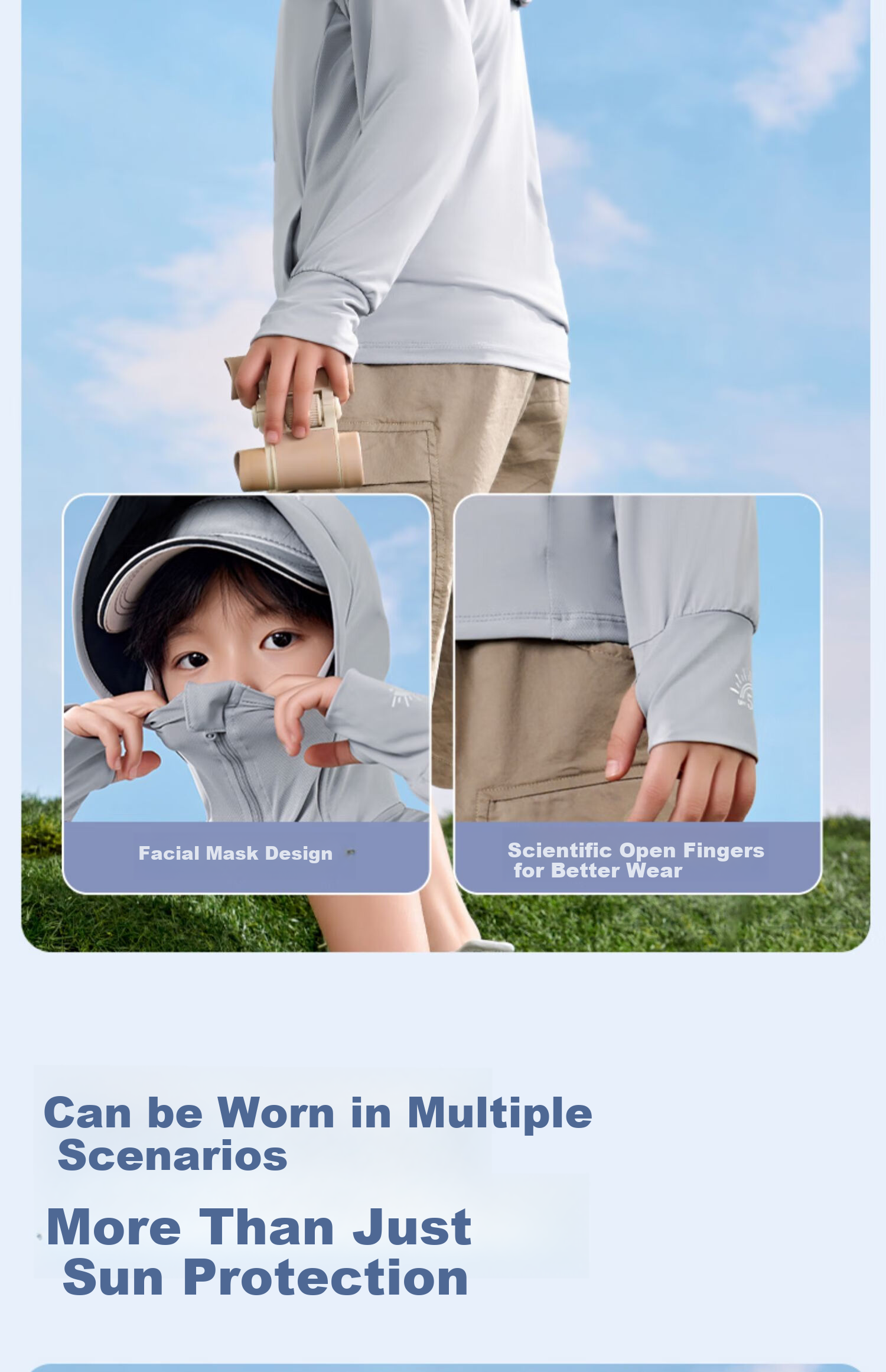 Luomeng Children's Summer New UV Protection Sun Protection Clothing, Kids' Air Conditioning Shirt, Light Gray Sun Protection Clothing, Size 160 11