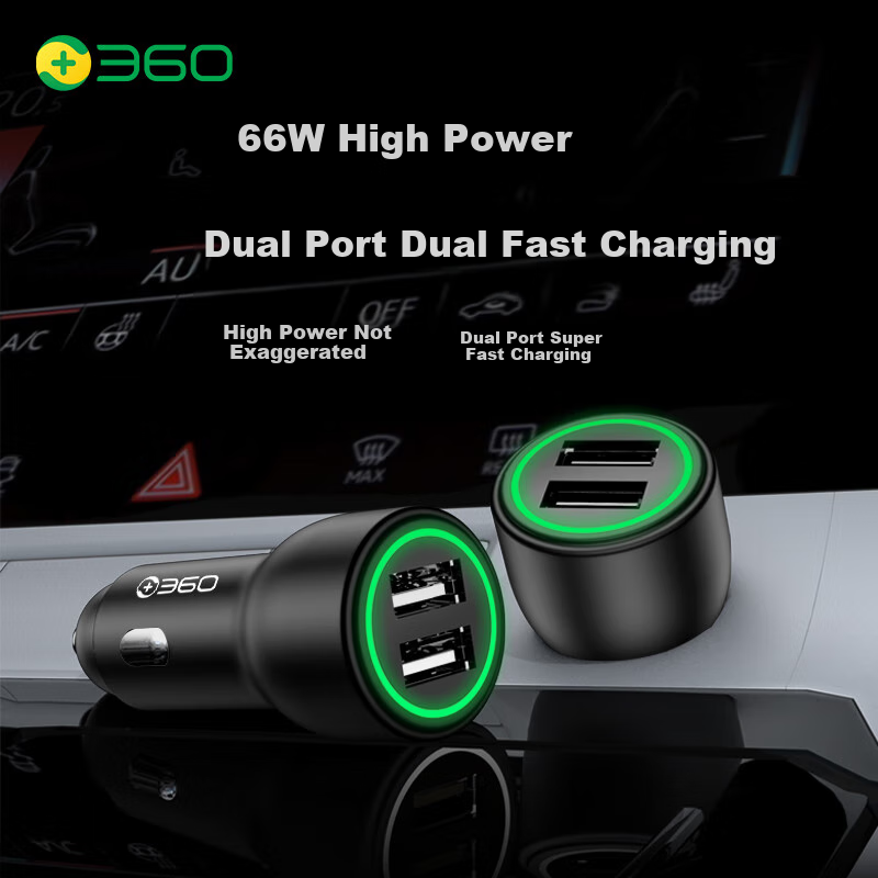 360 Car Charger Data Cable Set, Dual USB Ports, 66W+30W Super Fast Charging, HC-69 Cigarette Lighter Adapter, Two-In Converter, Compatible with Apple And Huawei