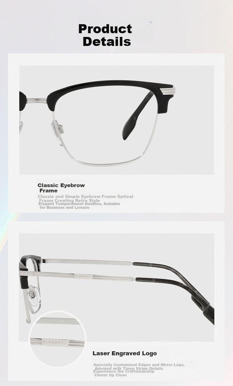 BURBERRY Men's Simple Trendy Lightweight Metal Myopia Optical Glasses Frame 0BE2359 Authentic, Gift-Giving 3