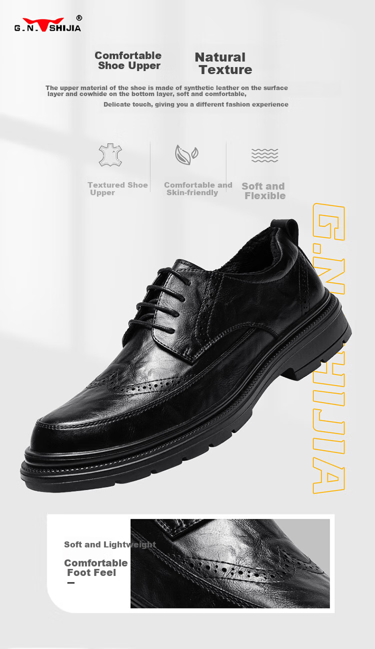 G.N.Shi Jia Men's Leather Shoes, Summer Hollow Breathable Brogue Carved Shoes, British Retro Business Formal Shoes for Me 33
