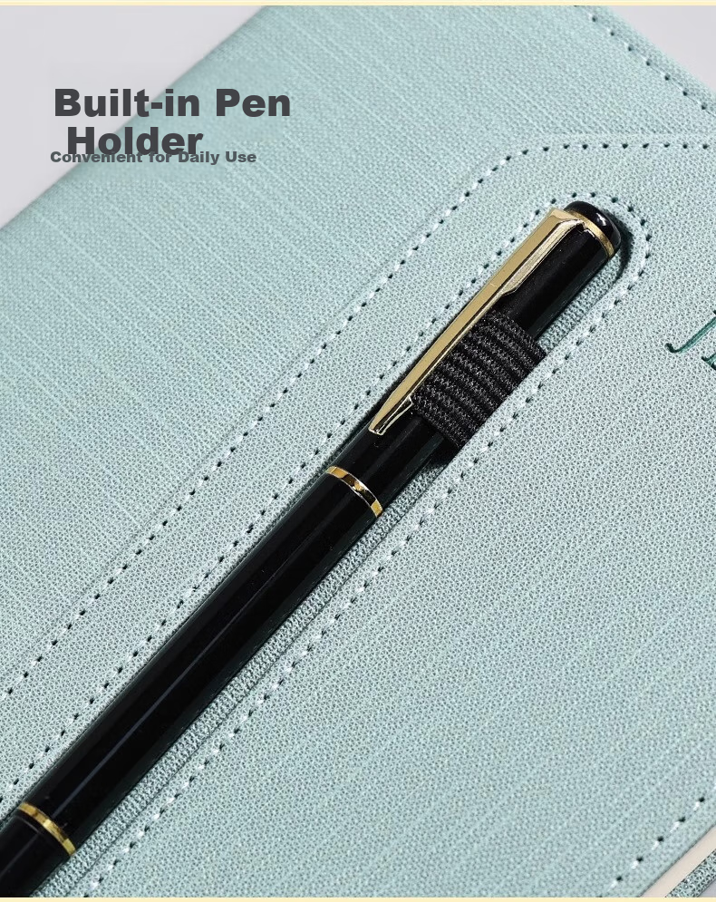 DiLe A5 Soft Leather Thickened Slanted Business Notebook with Pen Holder, High-End Office Meeting Record Book, 100 Sheets/Book, 4349A (Black) 4