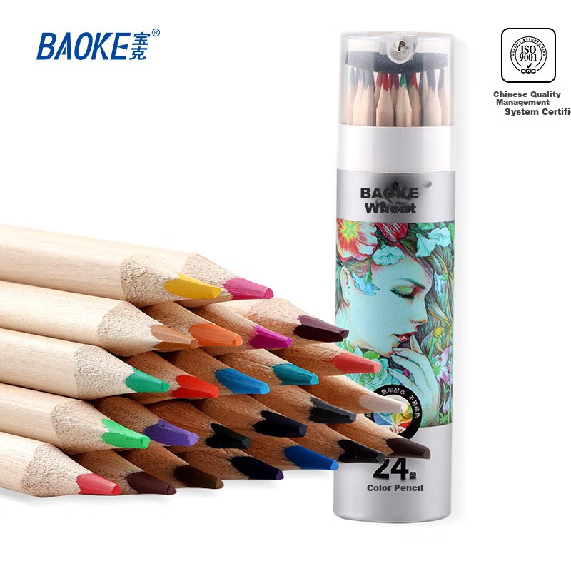 BAOKE PO1624 Wood Oil-Based 24-Color Triangular Barrel Colored Pencils, Coloring Pencils, Drawing Pencils, Paper Tube Packaging, Drawing Tools, Children's Layered Natural Student Pencils