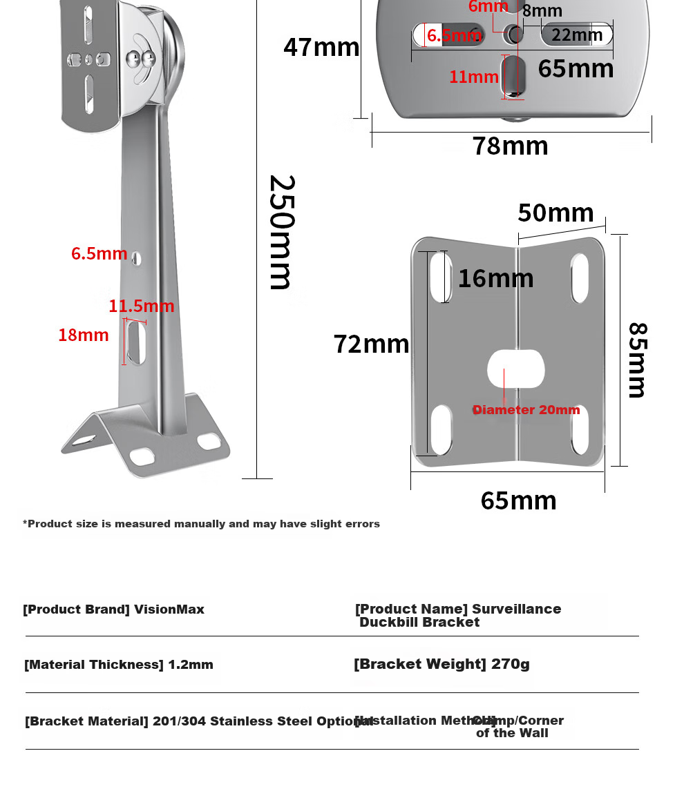 COMPCCTV 304 Stainless Steel Surveillance Bracket, Wall-Mounted Camera Mount, Explosion-Proof Thickened Universal Corner Bracket, Installation Duck-Bill Bracket for Outdoor Use 10