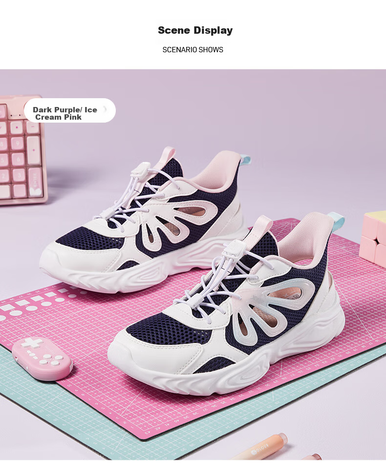 XTEP Children's Shoes for Girls, Big Kids Butterfly Wing Decoration with Tail Buckle Casual Shoes, Snow Purple, Size 38 7