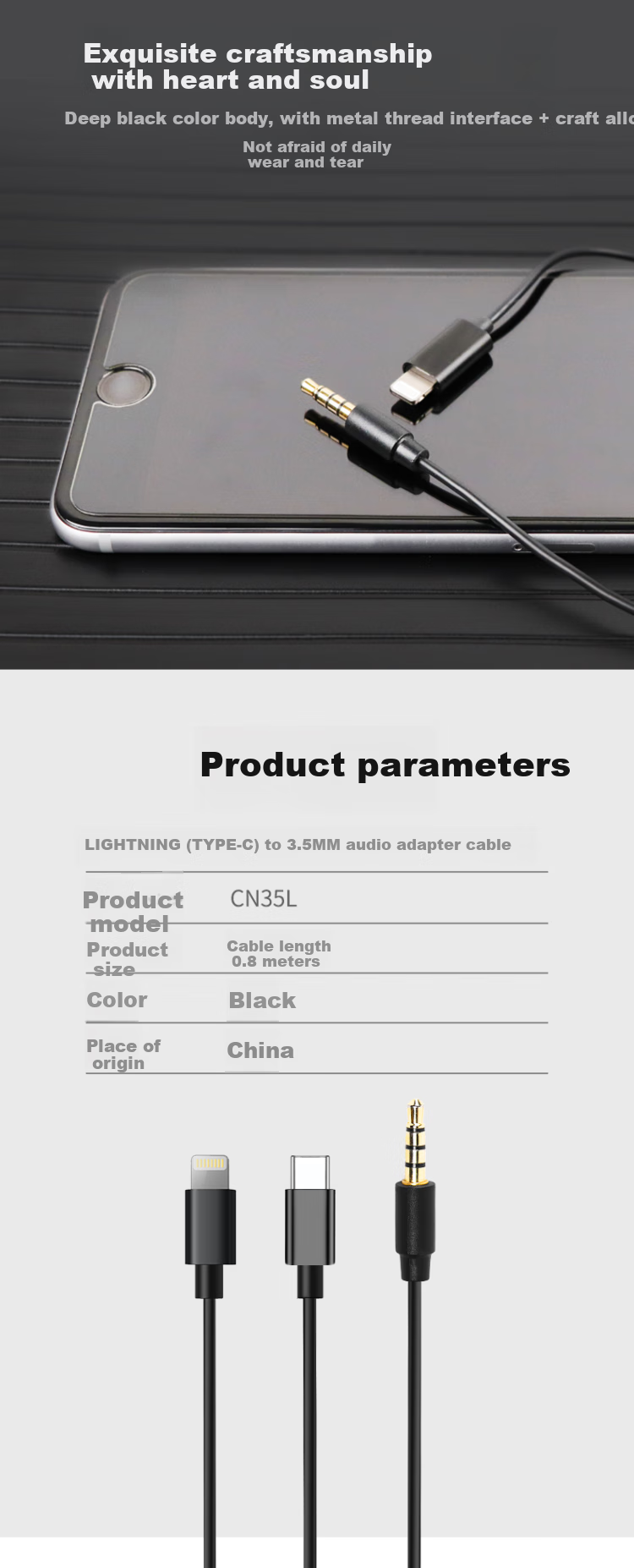Mailada CN35T Microphone-Specific 3.5mm to Apple Adapter, Wireless Lavalier Mic Conversion Cable, 3.5mm to TYPE-C Interface 4
