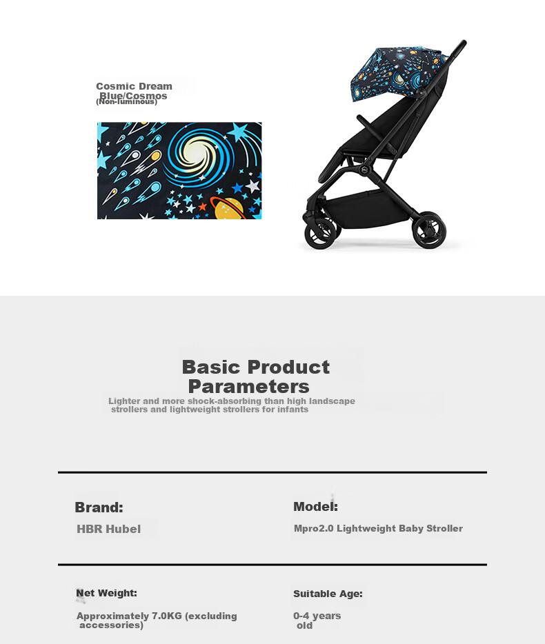 HBR Stroller, One-Button Automatic Folding, Lightweight, High Landscape MPro2.0 Automatic Folding [Upgraded Version], Yaji 18