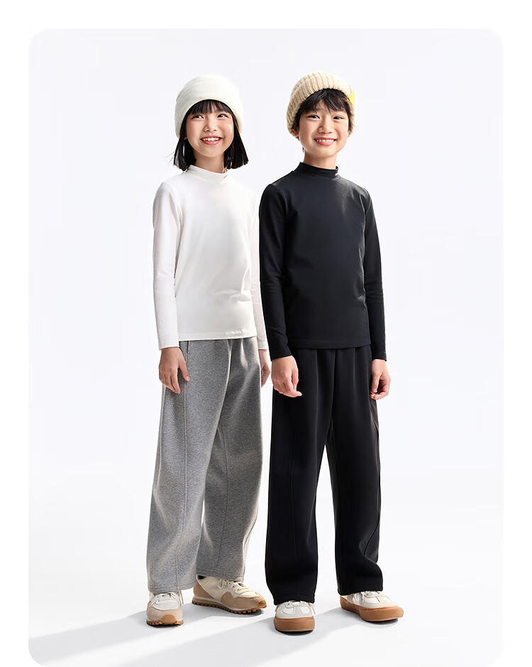 Annil Kids' Unisex High Neck Long Sleeve T-shirt 2025 Autumn New Solid Color Base Shirt 3