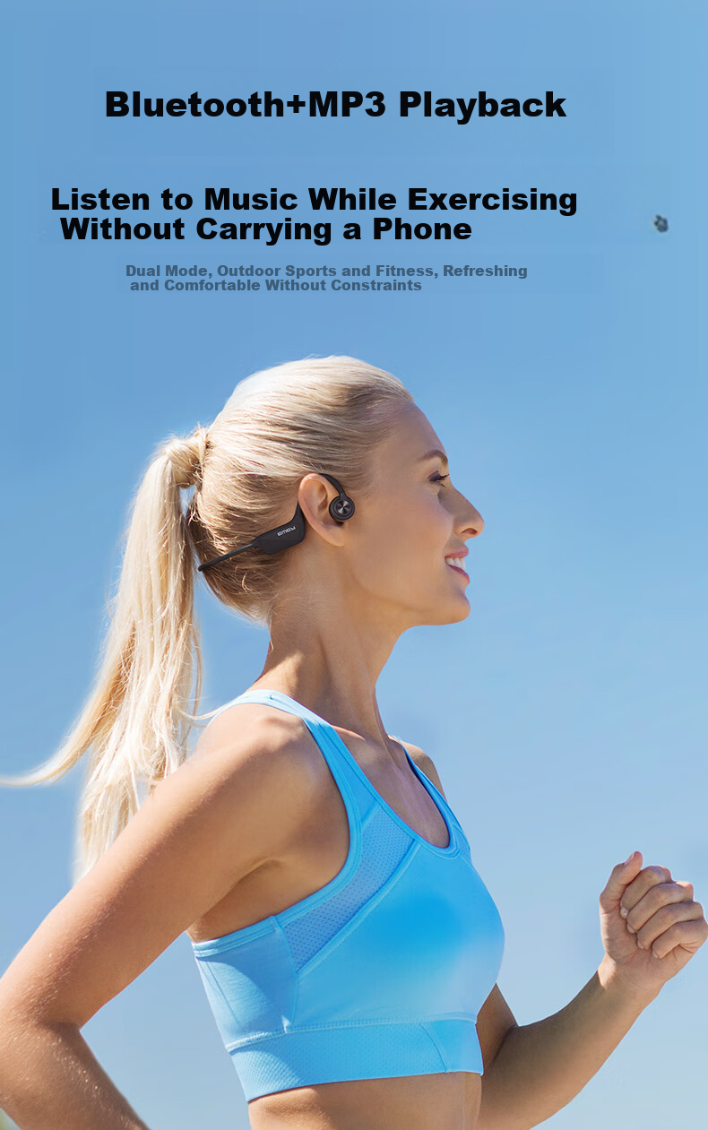 EMEY G22 Bone Conduction Bluetooth Headphones Open-Ear Design IPX8 Waterproof Not In-Ear for Running, Sports, Swimming 64GB Storage Compatible with Apple, Huawei, Xiaomi Black 3