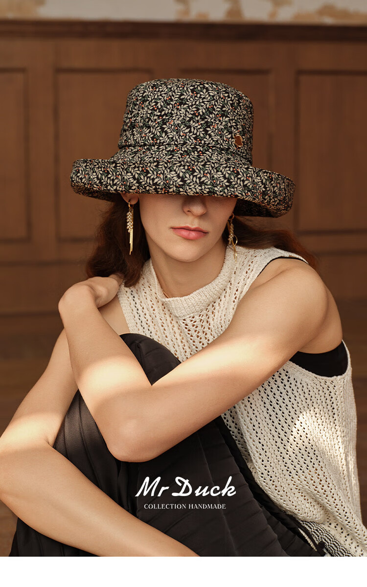 Mr DUCK Elegant Hepburn Style Imported Pure Cotton Fisherman Hat for Women, Summer Sun Protection Hat, Fashionable And Stylish Face-Slimming Cap 17
