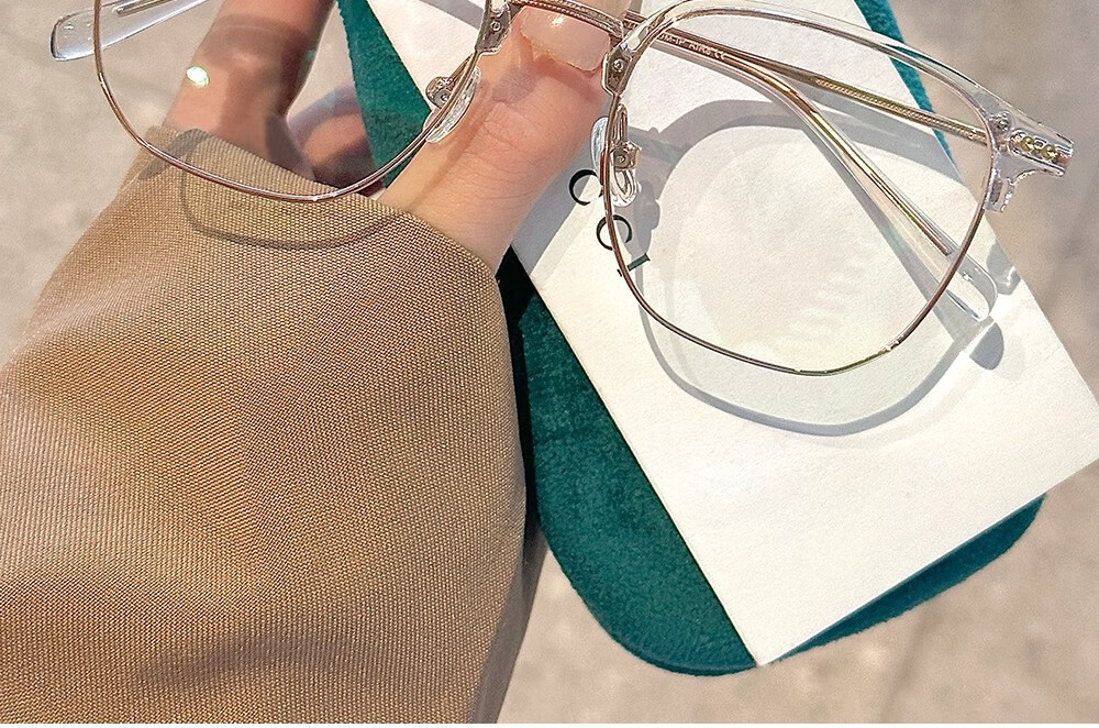 Cuntiandaofu Blue Light Blocking Glasses, Semi-Rimless Glasses, Ultra-Light Large Frame Glasses to Make Face Look Smaller, Plain Non-Prescription Glasses, Brightening Olive Gree 4