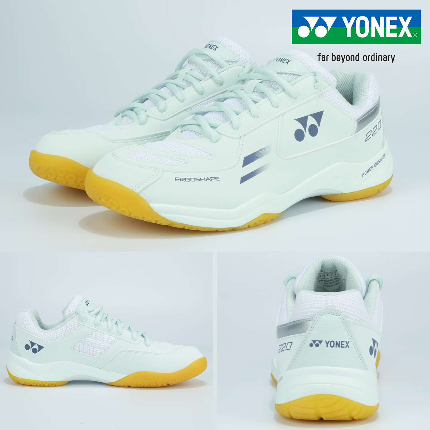YONEX Badminton Shoes, Breathable Shock-Absorbing, Wear-Resistant Non-Slip SHB220CR, Light Mint Green, Size 39