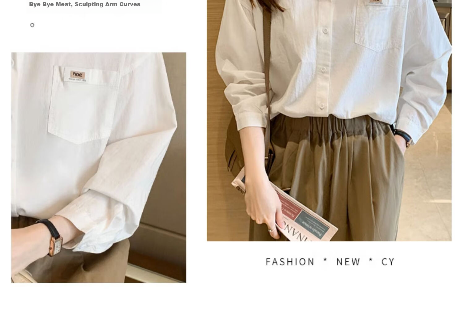 AOTUN Loose Pure Cotton Shirt Women New Ladies Top Base Shirt AT3594 White S 2