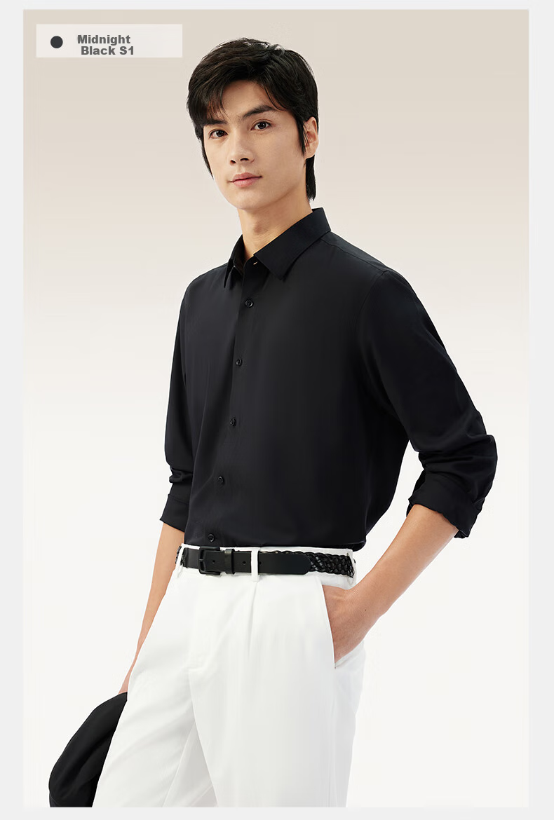 Hodo [Light Cloud Shirt] Modal Silk Blouse, Men's Long-Sleeve Casual Shirt, Wrinkle-Free Dress Shirt 30