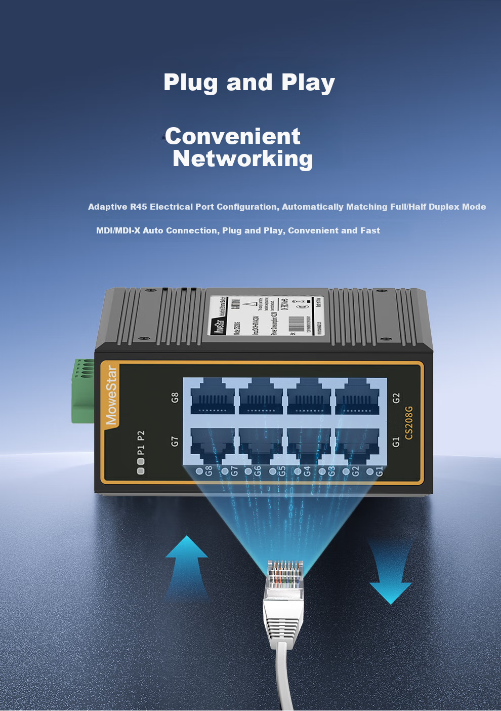 MoweStar Industrial Switch, 8-Port Full Gigabit, Rack-Mounted, Layer 2 Unmanaged Industrial Ethernet Switch, Small Mini Version Switch CS208G 4