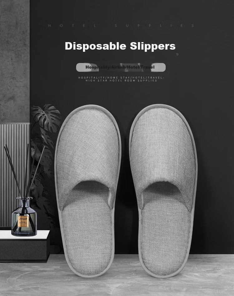 JAJALIN 10-Pair Pack Disposable Slippers for Men And Women, Non-Slip Thick Cotton Slippers for Travel, Business Trips, Home, And Hotel Use, Gray 1