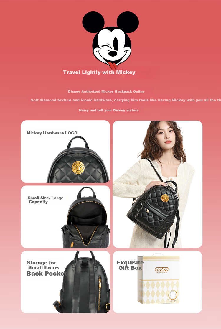 Disney Mickey Mouse Backpack, Women's Handbag Gift Box Set, Birthday Present for Girls, Day Gift for Female Friends 39