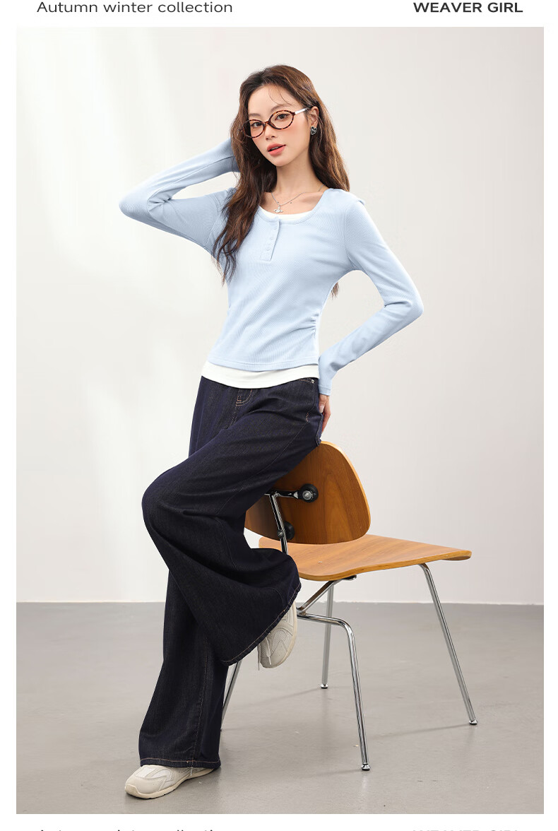 MJ STYLE Colorblock Layered Look Long Sleeve T-Shirt Women 2026 Spring Autumn New Korean Slim Fit Shoulder Base Shirt 2