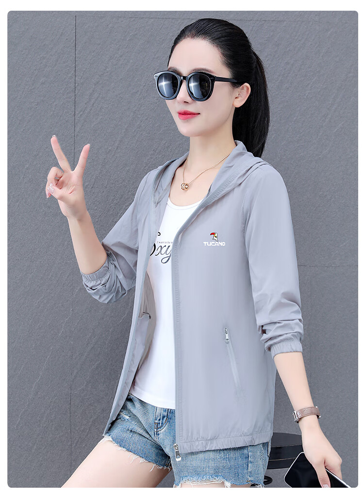 Woodpecker Women's Ice Silk Sun Protection Jacket Summer Hooded Breathable UV Protection Outdoor Sunscreen Coat Blue L 16
