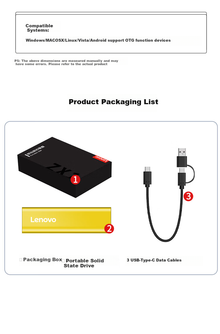 Lenovo 1TB NVMe 1000MB/s Portable Solid State Drive (PSSD), Xiaojintiao ZX110, Type-C USB3.2, Dual Interface, Direct Connection to Phones And Laptops, External 9