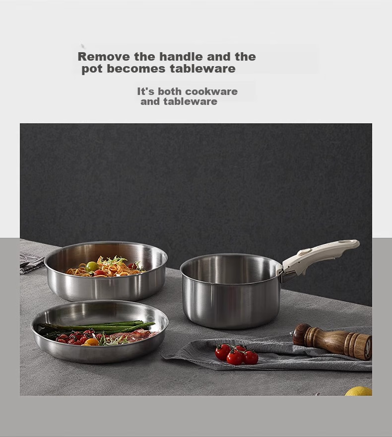 Carote Stainless Steel Detachable Handle Pan Cookware Frying Stir-Fry Non-Stick Coating-Free Steak Pan Set 6