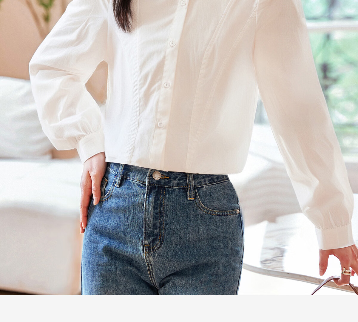 Chushen Women's Spring and Autumn Long Sleeve Shirt Fashion Small Stand Collar Cotton White Shirt S53S015 2