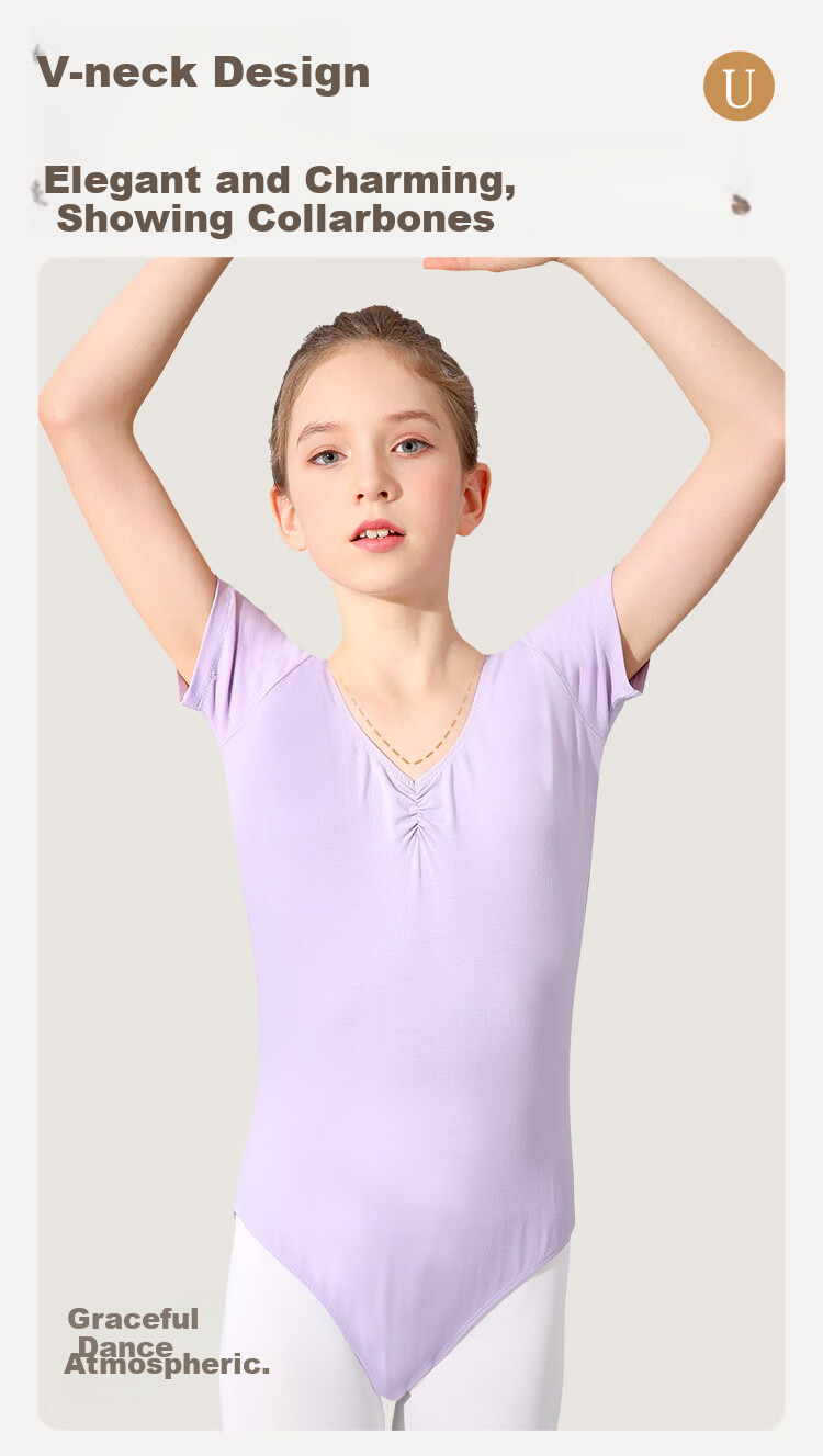 Zhiyouban Children's Dance Performance Costume, Ballet Short-Sleeve Practice And Exam Uniform, Chinese Dance And Body Movement Half-Body Suit for Girls 7