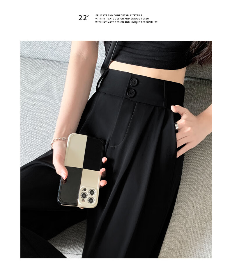 LangSha Black Women's Suit Pants, 2025 New Style, Office Commute, High-End Feel, Straight-Leg Slimming Thin High-Waist Wide-Leg Trousers 17