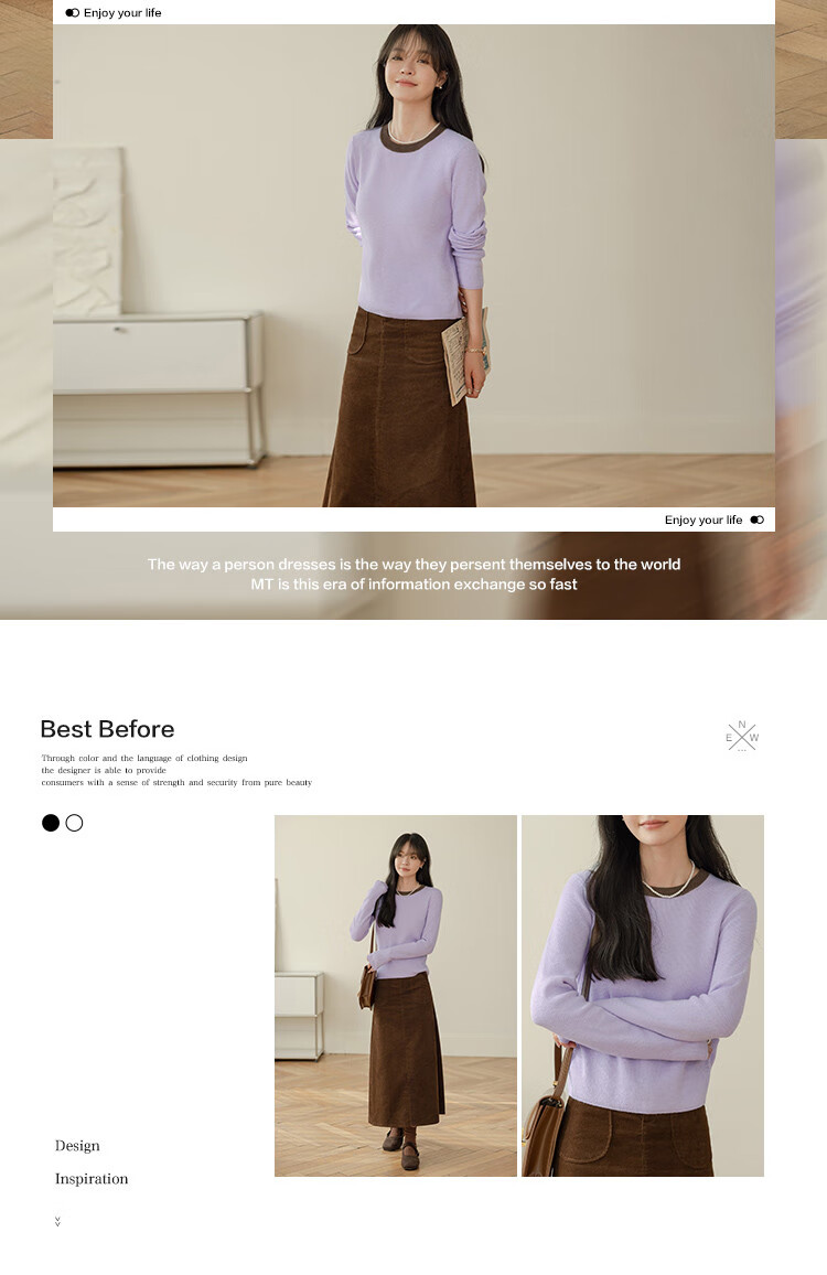 Mt [Korean-Japanese Fresh Style] Autumn Simple Dopamine Colorblock Long Sleeve Pullover Knit Sweater 2