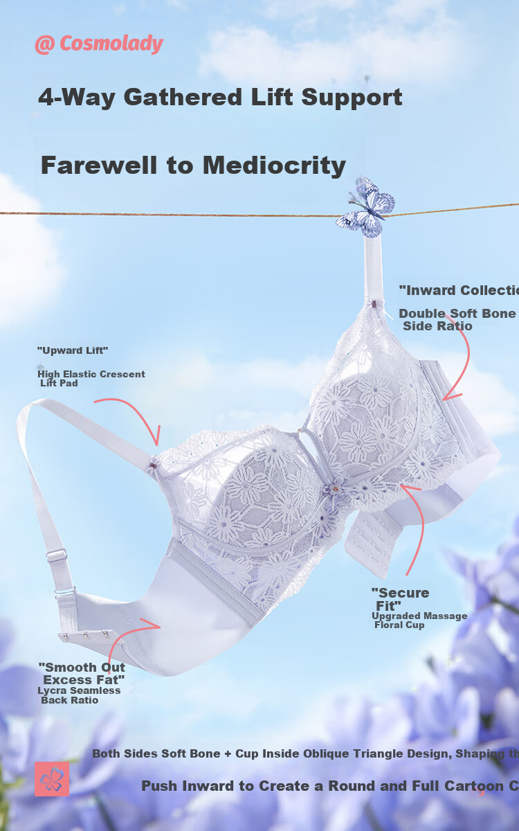 Dushiliren Women's Wireless Thin Bra, Push-Up, Lift, Side Support, Sexy Lace, Gathered Brassiere 2BT203 5