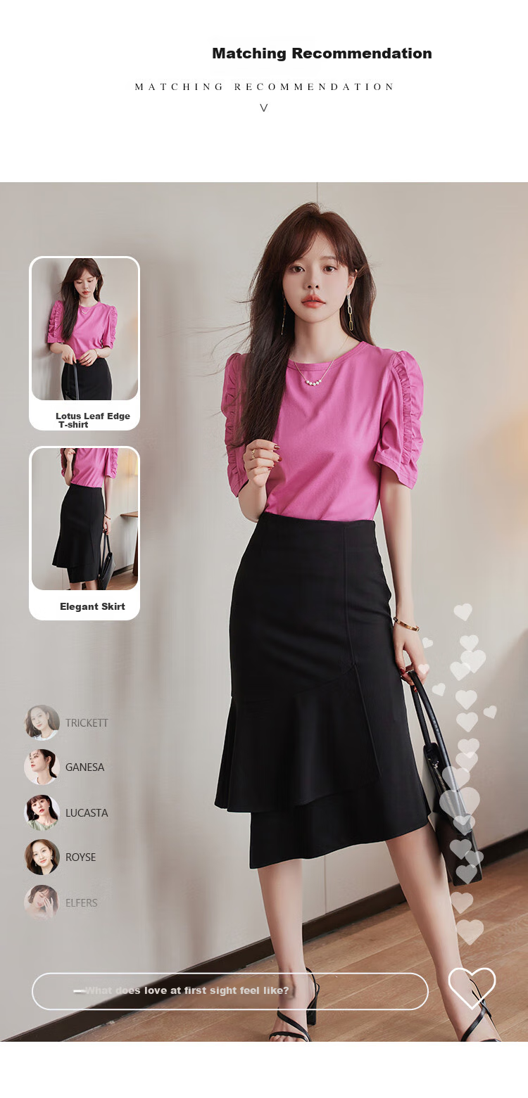 Mt [Korean Sweet Style] Summer All-Cotton Puff Sleeve Ruffle Trim Round Neck T-Shirt 13