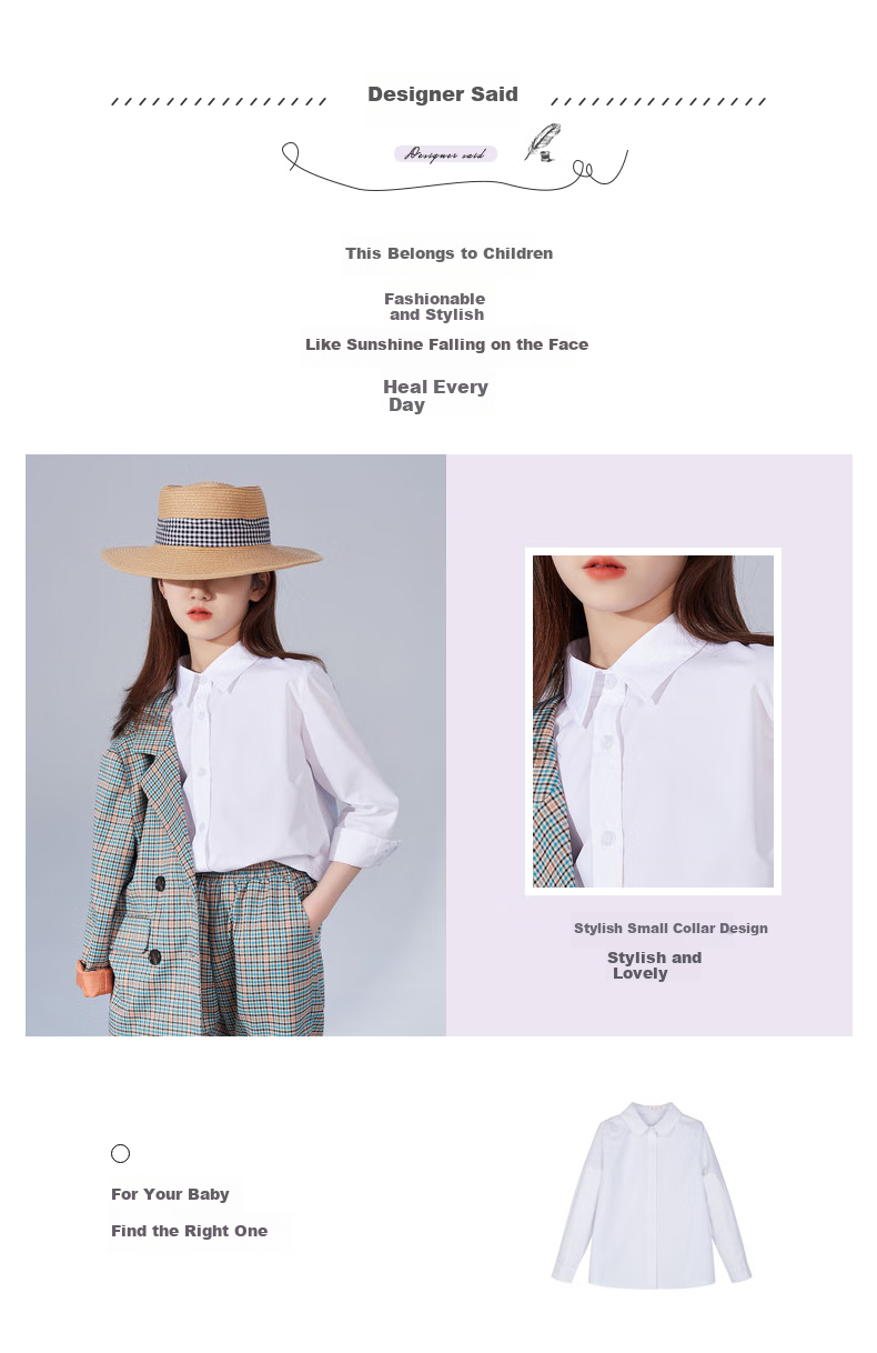 Follow Me Girls' Shirt, Children's Boys' White Shirt, Inner Layer Shirt, School Uniform, Versatile Inner Shirt, White, Size 160 2