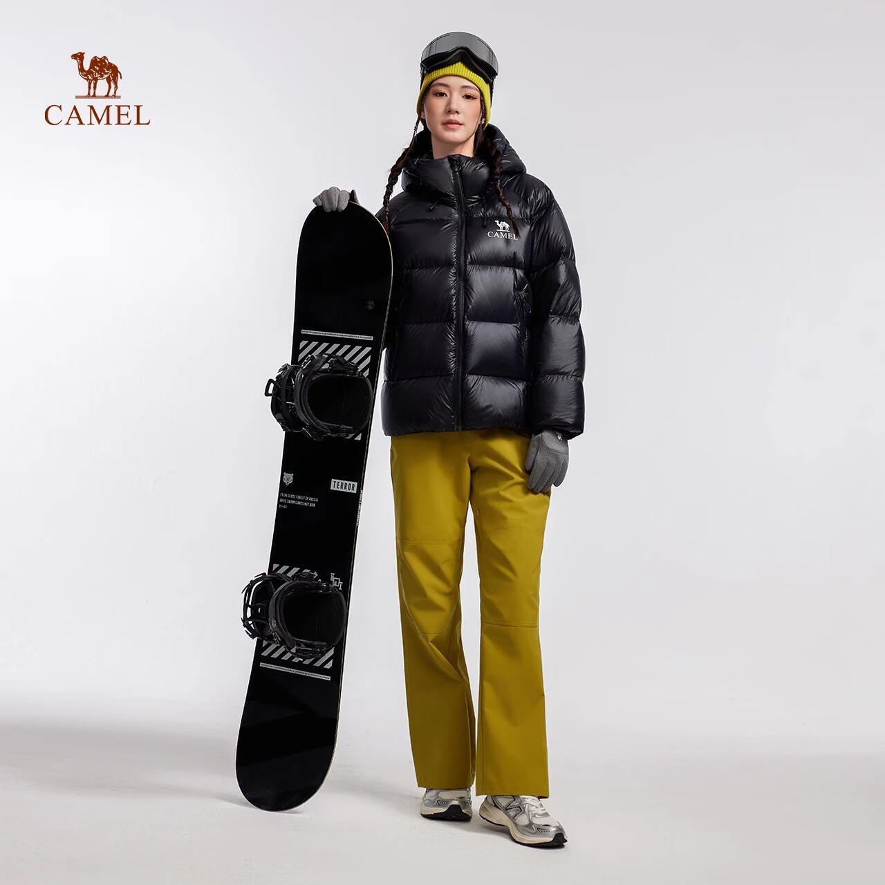 CAMEL Outdoor Long Bread Down Jacket Unisex Windproof Waterproof Heat Retention Warm Anti-Static Duck Down Coat