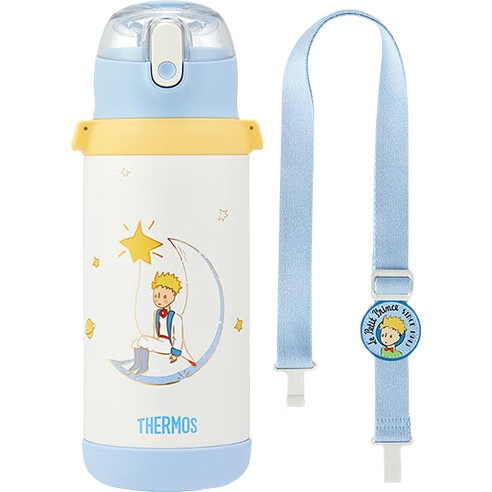 Детская термокружка THERMOS "Маленький принц" с трубочкой и крышкой для прямого питья, 600 мл, синяя