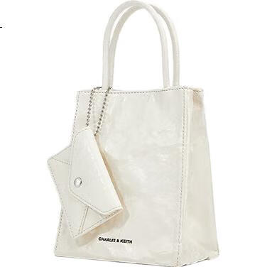 CHARLES&KEITH Solid Color Pleated Magnetic Handheld Shoulder Crossbody Tote Bag, Women's Bag, Birthday Gift, CK2-30782347