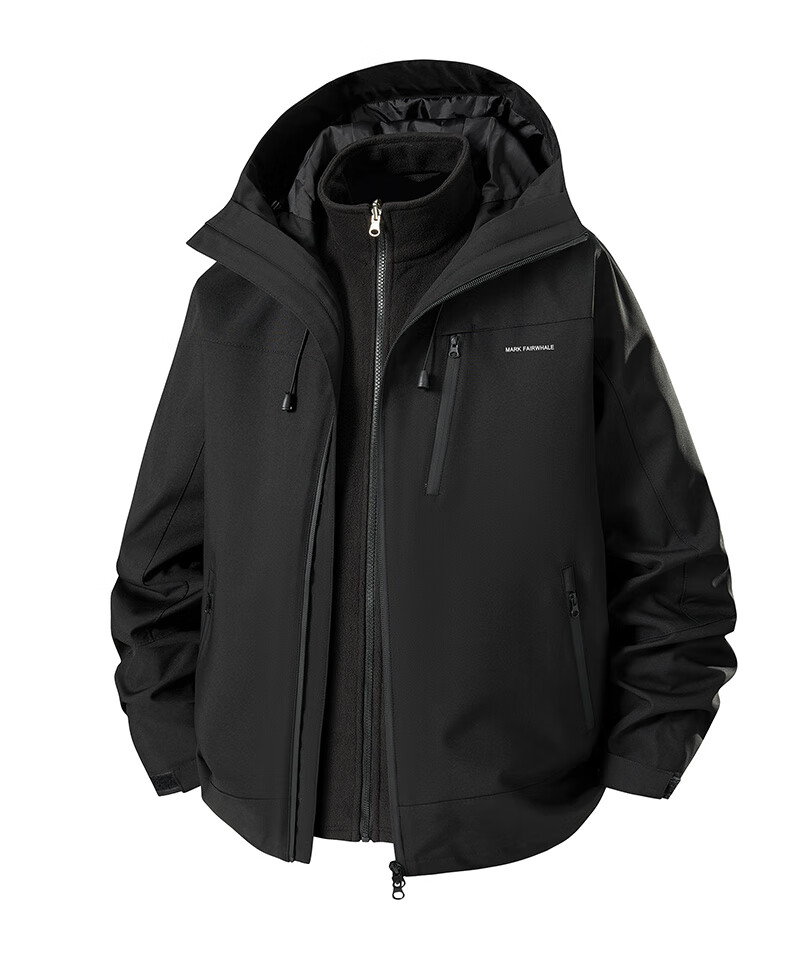 FAIRWHALE Men's Jacket Autumn Winter 2025 New Trendy Brand 3-in-1 Detachable Windproof Mountaineering Coat Black L 13