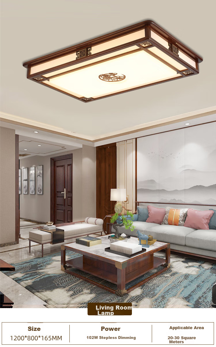 NVC New Chinese-Style Ceiling Light, Three-Color Dimming, 36W, Ink Blue Mountain Classical Wood Art, Antique Style Bedroom Lighting Fixture 8