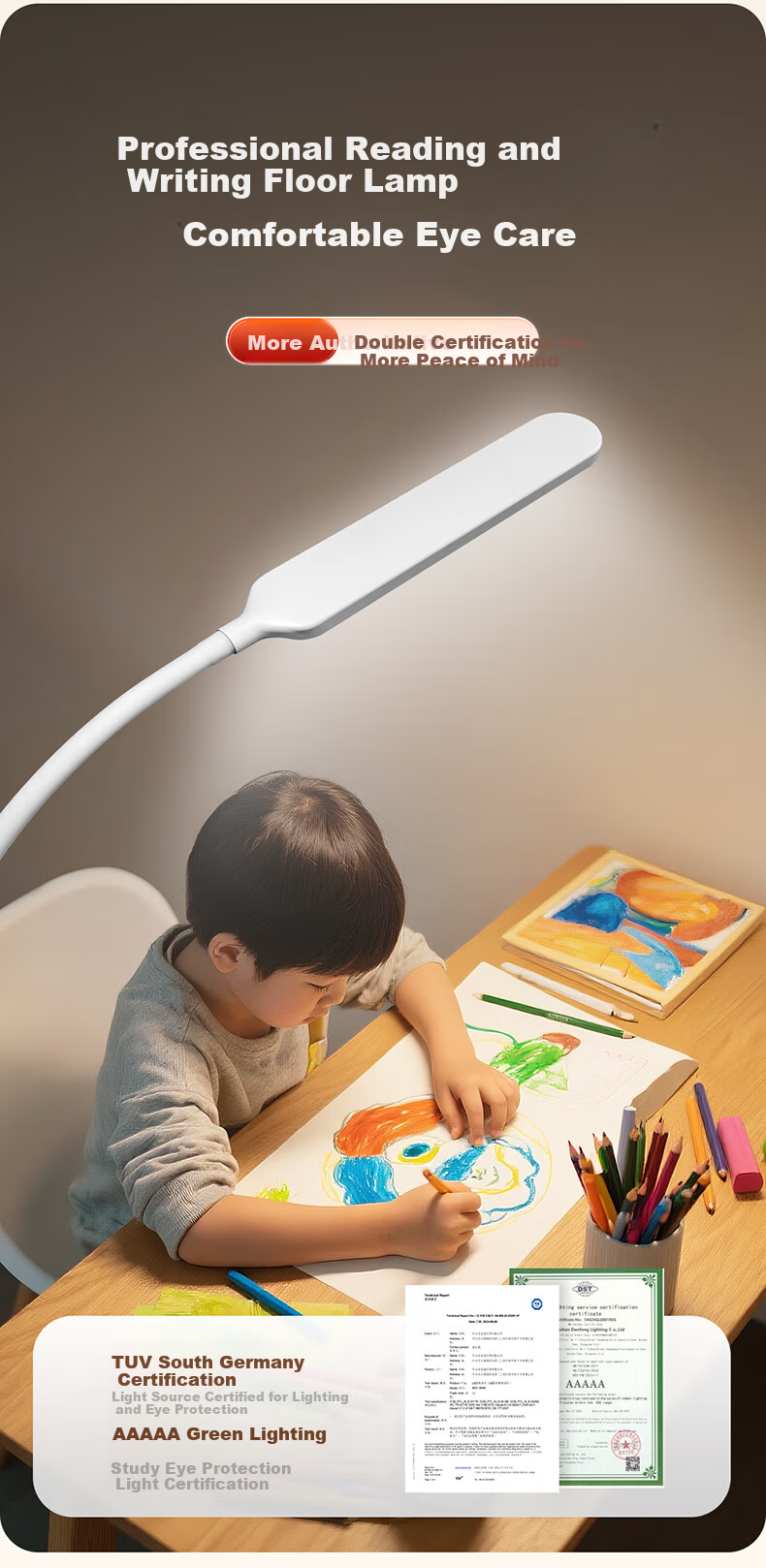Huipu Floor Lamp Eye Protection for Living Room, Bedroom, Children's Study Room, Student Reading Desk Lamp, Piano Light, Freestanding Puli Guang 6
