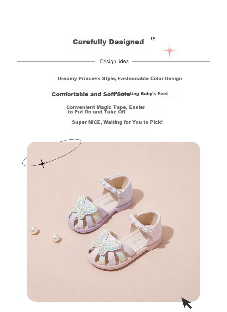 Follow Me Girls' Sandals, Summer New Style Soft-Soled Closed-Toe Princess Shoes, Toddler Non-Slip Crystal Shoes, Pearl White, Size 30 1