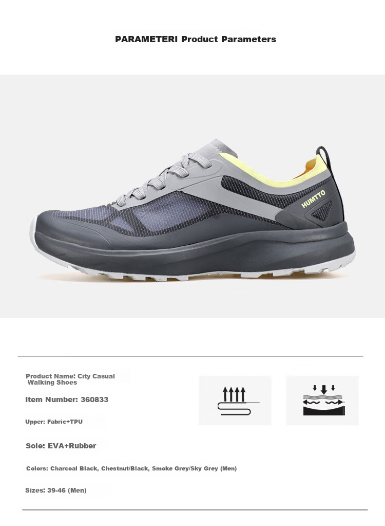 HUMTTO Men's Casual Hiking Shoes, Lightweight Breathable Casual Men's Shoes, Shock-Absorbing Non-Slip Mountaineering Shoes, Charcoal Black, Size 42 9