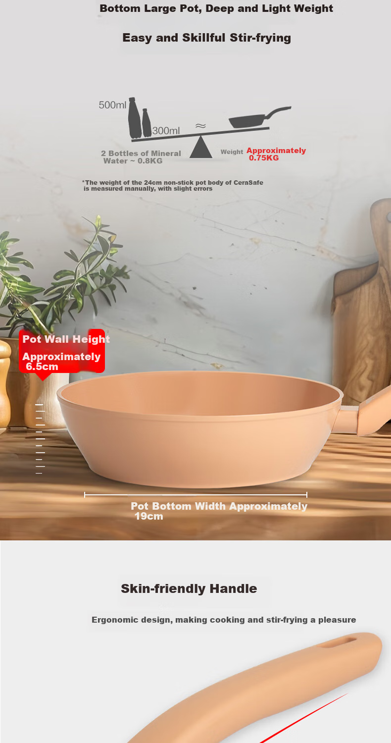 Feishile Ceramic Comfortable 24cm Non-Stick Pan, Frying Pan, Flat Bottom Pan, Stir-Fry Pan, Egg Frying Pan, Suitable for Gas Stove And Induction Cooker 3