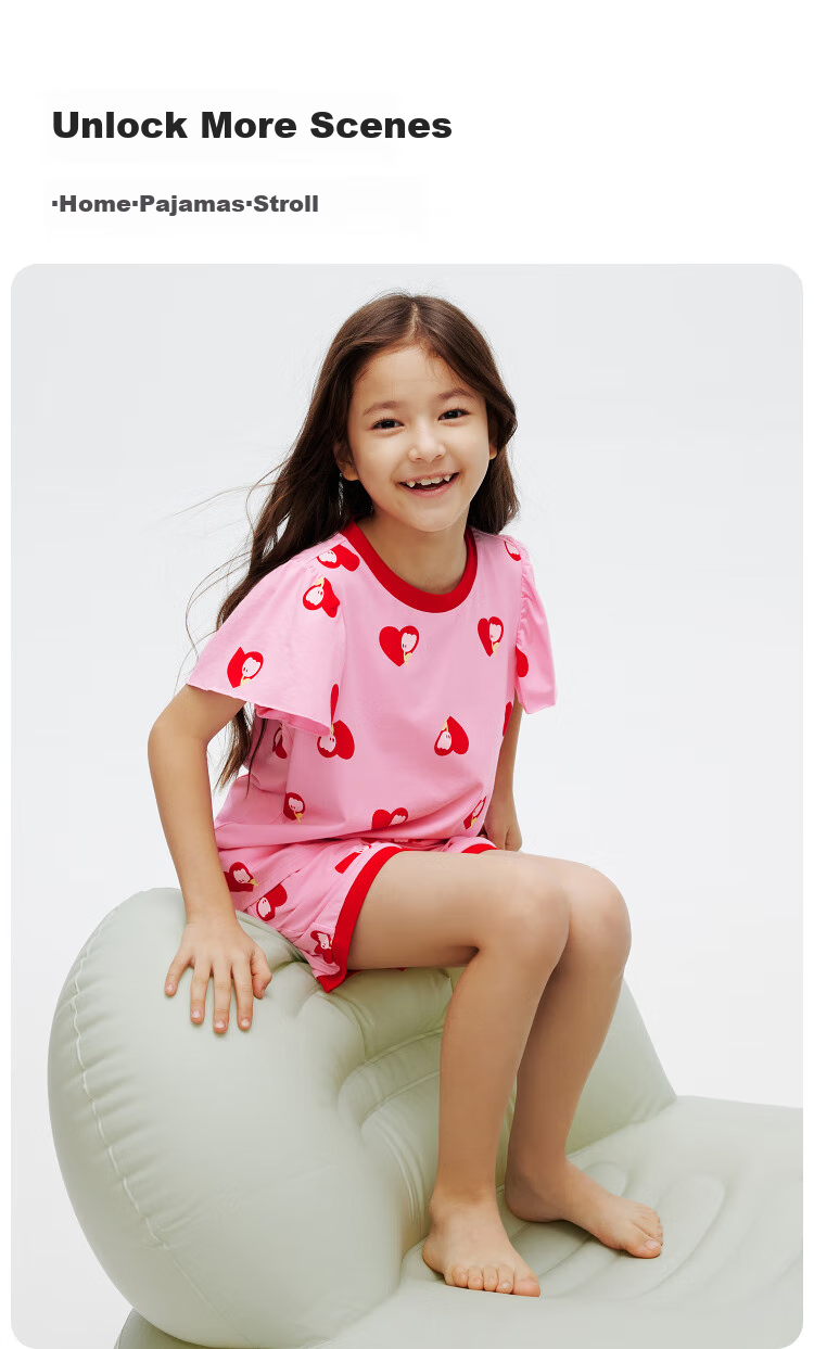 Annil [3A Grade Antibacterial] Girls' Short-Sleeve Loungewear Set, Summer Pajamas, Loose-Fitting 2