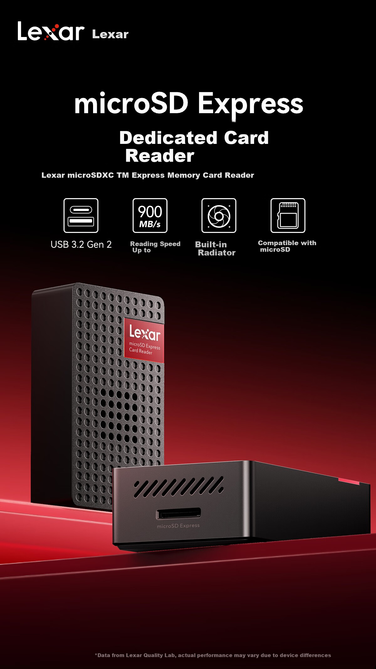 Lexar USB3.2 High-Speed Dual-Type C MicroSD Express Card Reader with Built-In Cooling Fan Switch 2nd Generation Handheld Memory Card Dedicated Reader 1