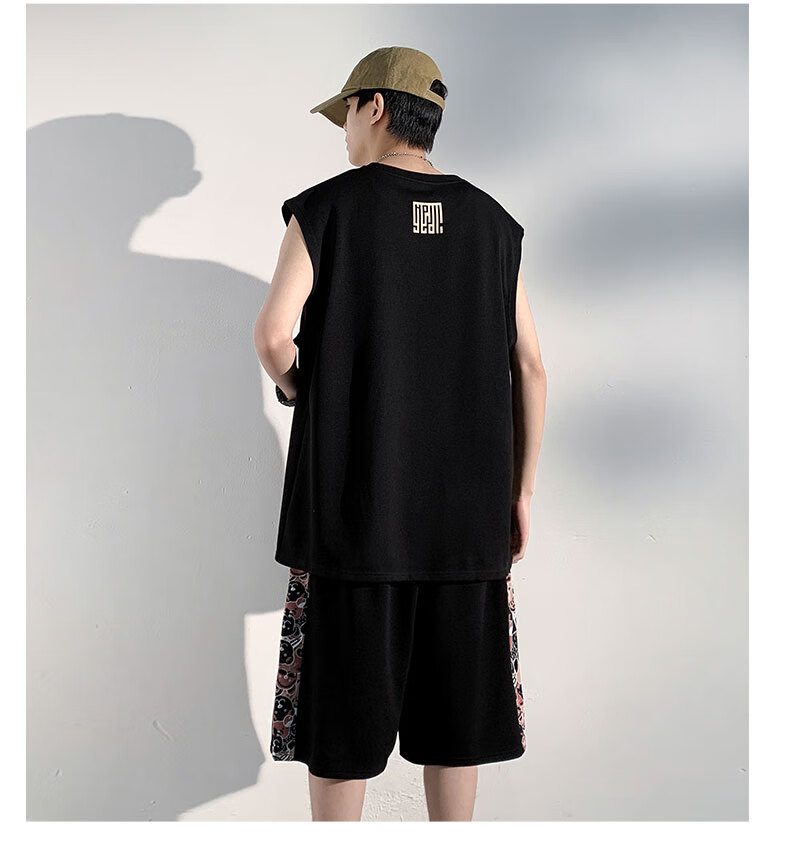 POUM American Style Ice Silk Quick-Dry Men's Sleeveless Vest Summer Sports Outerwear F25812 Black 2XL 7