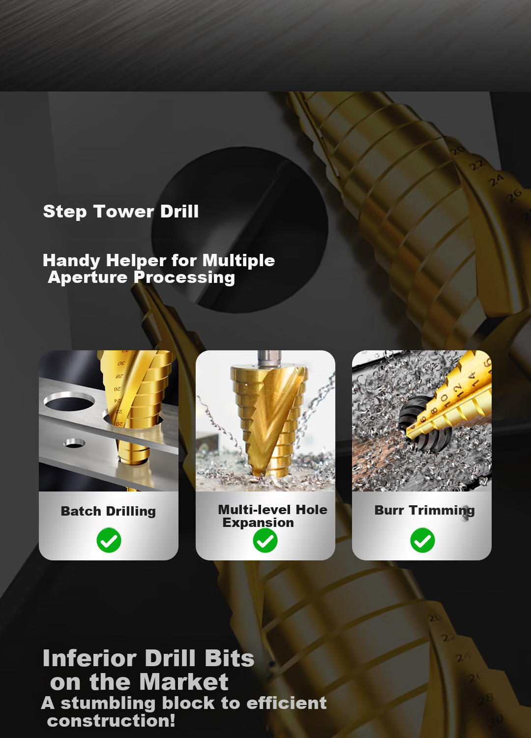 Deli Pagoda Drill Bit, Stainless Steel Metal Drilling, Electric Hammer Drill Bit, Wood Board Aluminum Alloy Hole Opener, 6542 High-Speed Steel 4-12 5