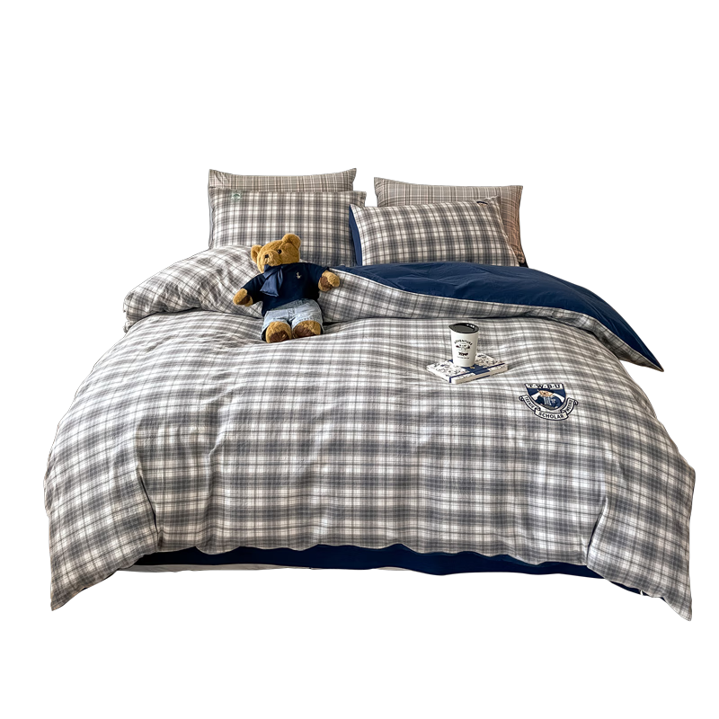 Teenie Weenie Cotton Bedding Set, Pure Cotton Class A 100% Cotton Washed Bed Sheet, 1.8m Double Bed Duvet Cover, Casual College Style