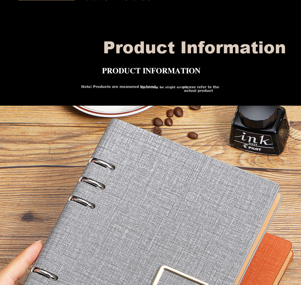 Jiaranheng A5 Thick Loose-Leaf Notebook with Clasp, Simple Stationery, Detachable Ring-Bound Loose-Leaf Journal for Business Meetings And Office Recording, Customizable Student Diary - Blue 6