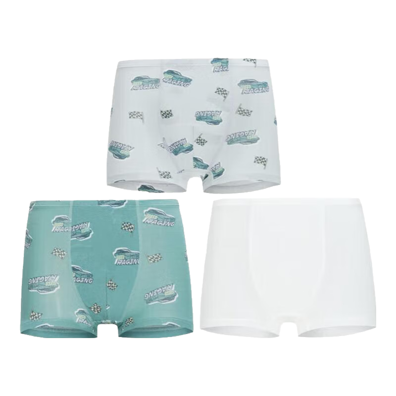 Aimer Kids Boys' Modal Boxer Briefs with Stand-Up Collar, Mid-Rise, Printed All-Season Shorts, Three-Pack Racing Car Design, Size 130