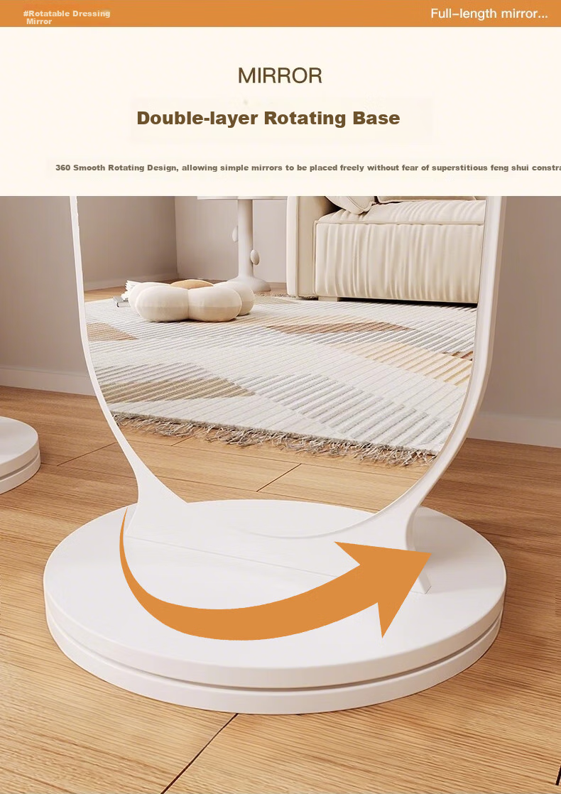 Quanpinwu Rotating Full-Length Floor Mirror, Home Bedroom Coat Rack Mirror Combo, Dressing Mirror Stand, White, 30cm 10