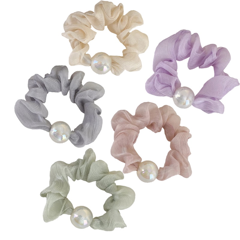 Jiaoxuefei Ougen Sha Pearl Hair Ties, 5 Pieces, Small Hair Bands, Elastic Hair Ties for High Ponytails, Stretchy Rubber Bands, Hair Accessories