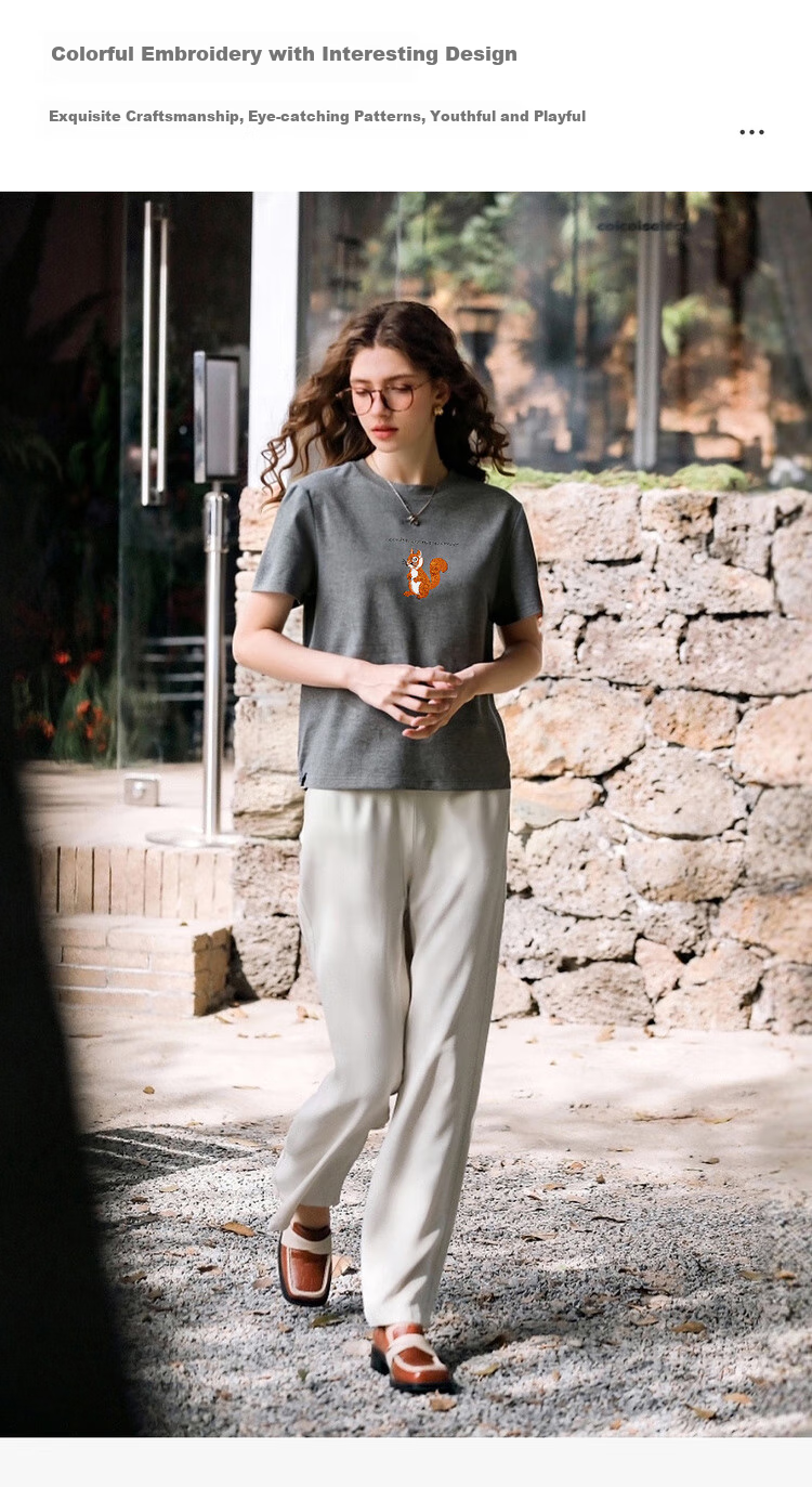 Olrain Colorblock Letter Embroidered Casual T-Shirt Summer Women's Short Sleeve Top Gray (New Batch) M 7